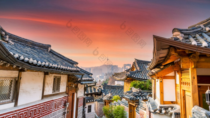 北村韩屋村首尔城市传统的朝鲜文风格古老的体系结构建筑首尔南韩国