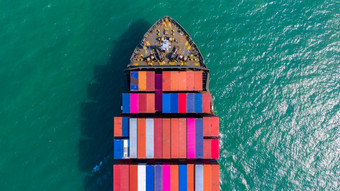 容器船全球业务运费航运进口出口物流和运输容器船空中视图容器货物运费航运海上运输海洋在世界范围内