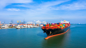 容器船运费航运海上船全球业务进口出口商务<strong>贸易</strong>物流和运输海外在世界范围内容器货物船船空中视图