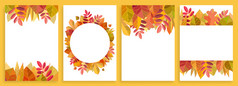 集卡模板与秋天叶子手画色彩斑斓的插图为横幅标签广告和任何种类秋天促销活动