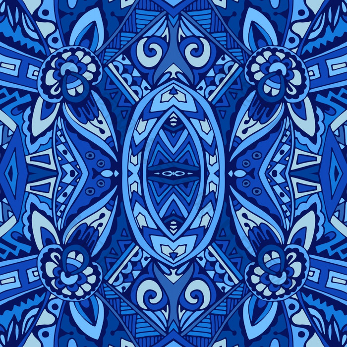 装饰瓷砖纹理打印马赛克东方模式与蓝色的点缀阿拉伯式花纹几何蓝色的和白色阿祖莱霍陶瓷设计纹理无缝的向量模式阿拉伯式花纹从蓝色的和白色东方瓷砖饰品涂鸦