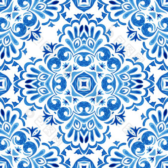 无缝的观赏水彩模式瓷砖阿祖莱霍瓷砖设计风格摘要无缝的观赏水彩阿拉伯式花纹油漆瓷砖模式为织物