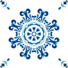 无缝的观赏水彩纹理曼荼罗无缝的模式从蓝色的和白色饰品阿祖莱霍瓷砖设计风格阿拉伯式花纹瓷砖摘要无缝的观赏水彩阿拉伯式花纹瓷砖模式为织物