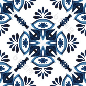 华丽的无缝的蓝色的花水彩模式东方瓷砖土耳其点缀葡萄牙语风格陶瓷瓷砖设计阿祖莱霍西班牙语瓷砖华丽的无缝的蓝色的花水彩模式东方瓷砖织物设计土耳其点缀