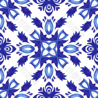 塔拉韦拉陶瓷手画瓷砖无缝的观赏水彩油漆模式交叉主题地中海葡萄牙语风格陶瓷瓷砖设计阿祖莱霍西班牙语瓷砖华丽的无缝的蓝色的花水彩模式东方瓷砖设计