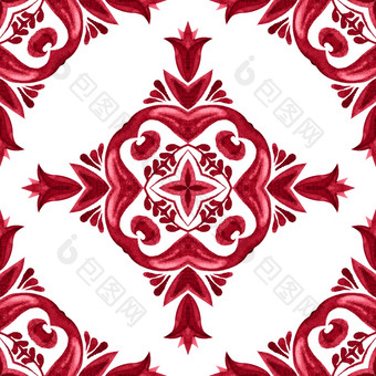 观赏水彩油漆交叉瓷砖装饰设计瓷砖无缝的模式红色的背景观赏交叉瓷砖水彩艺术