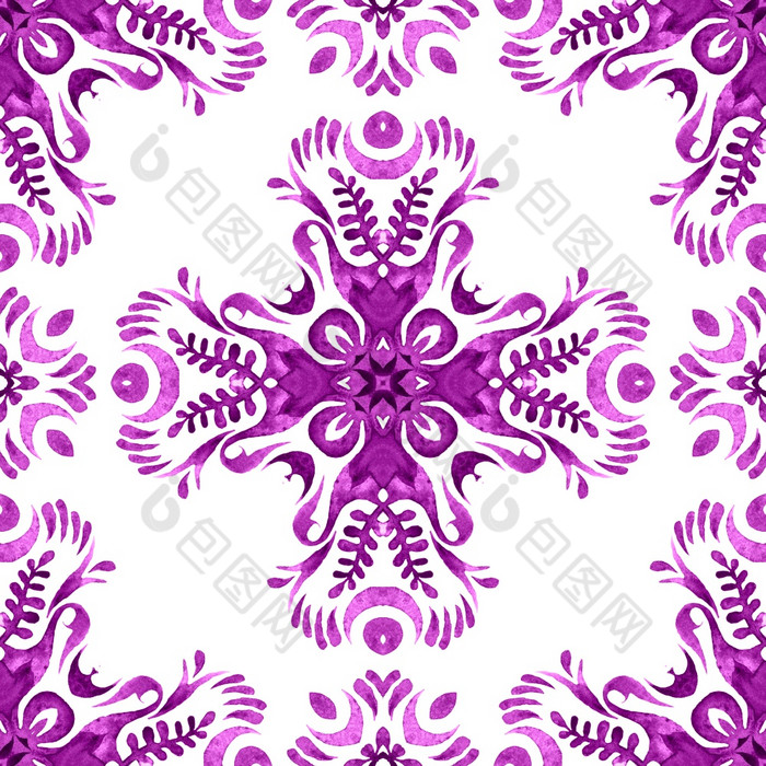 摘要手画瓷砖无缝的观赏水彩油漆模式阿祖莱霍瓷砖主题葡萄牙语和西班牙装饰紫色的violete白色陶瓷瓷砖土耳其风格无缝的拼接而成从阿祖莱霍瓷砖