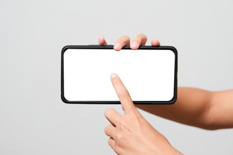 智能手机模型新无框架智能手机模型与白色屏幕孤立的白色背景基于高质量的工作室拍摄智能手机无框架设计概念