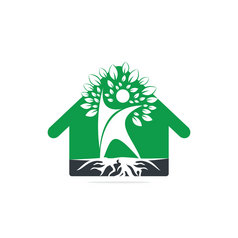 人类树和根首页形状标志设计人类树房子象征图标标志设计