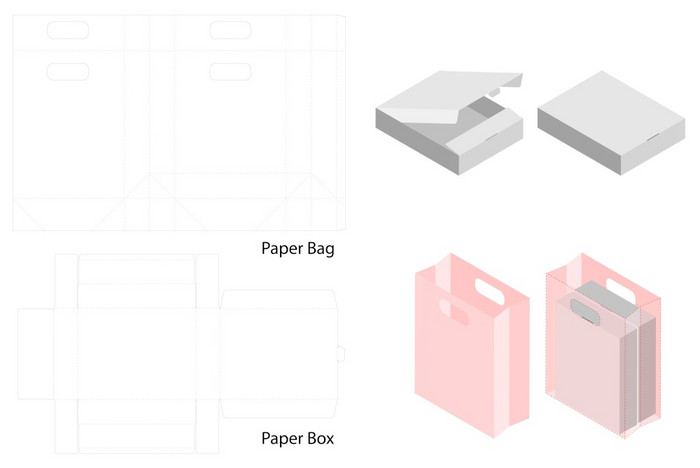 纸袋盒子包装打孔和袋模型