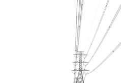 高电压传输塔的白色背景