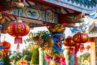 红色的灯笼装饰为中国人新一年节日中国人神社古老的中国人艺术与的中国人字母<strong>祝福</strong>写《财富》杂志<strong>祝福</strong>赞美公共的地方泰国