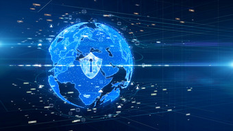 盾图标安全全球网络数字数据网络连接网络安全概念地球元素有家具的已开启