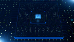 数字渲染电脑芯片在电路背景与标志人工情报概念技术背景