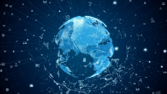 数字数据网络连接与图标和全球沟通高速连接数据分析技术数据二进制代码网络输送连接蓝色的背景概念