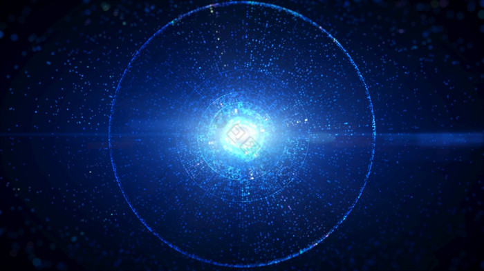 蓝色的颜色数字圆隧道网络空间与粒子和照明技术网络连接摘要背景概念
