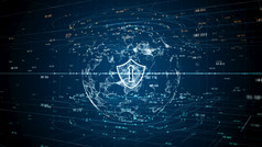 盾图标网络安全数字数据数字数据网络保护全球网络高速互联网连接和大数据分析背景