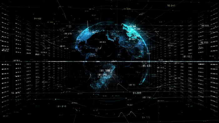 数字数据网络服务器房间数据中心全球高速度互联网连接和大数据分析过程背景概念呈现