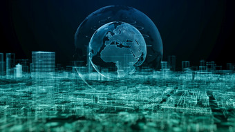 聪明的<strong>城市</strong>数字网络空间与粒子和数字数据网络连接全球高速度互联网连接和数据分析过程大数据背景概念