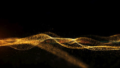 黄金粒子火花动画波流背景闪烁粒子黑色的背景数字摘要背景呈现