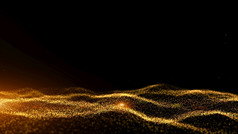 数字网络空间未来主义的黄金颜色粒子波流动与散景和光行和点连接摘要背景