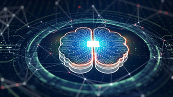 技术人工情报大脑动画数字数据概念大数据流分析深学习现代技术未来主义的网络技术创新呈现