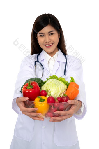 医生<strong>营养</strong>学家持有新鲜的水果橙色红色的和绿色苹果和微笑诊所健康的饮食概念<strong>营养</strong>食物处方为好健康水果医学
