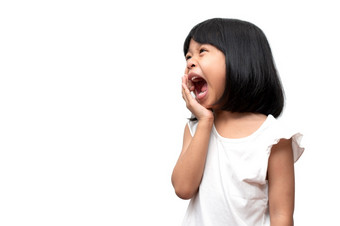 肖像愤怒的情感亚洲女孩尖叫和沮丧大喊大叫与愤怒疯狂的和大喊大叫白色背景概念注意赤字多动障碍多动症
