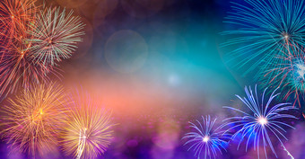 摘要背景与fireworksbackground新年一天庆祝活动许多色彩斑斓的