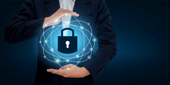 锁的手商人盾的盾保护的网络空间空间输入数据数据安全业务互联网概念安全信息