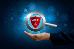 保护的世界网络商人电脑保护盾病毒红色的感叹警告谨慎电脑黑暗与词病毒