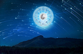 星座迹象内部星座圆占星术的天空与许多星星和卫星占星术和星座概念照片