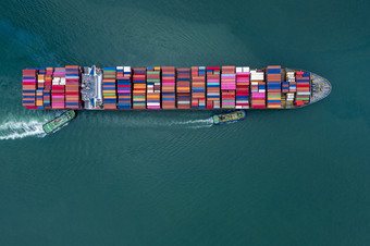 业务和航运货物容器特殊的大航运船只服务行业运输进口和出口国际产品开放海空中角视图从无人机