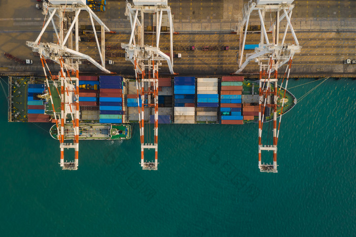 工业业务国际海运费站大货物容器船以上视图弗罗姆无人机相机泰国