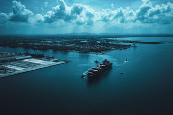 行业业务物流货物容器船进口出口国际的海相机从无人机空中视图和电影图片风格