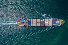 航运货物容器运输进口出口国际业务服务开放海空中前视图从无人机
