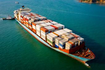 空中视图大容器船和拖轮船为物流进口出口<strong>运输</strong>业务和工业服务国际海洋恐惧
