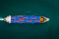 空中前视图容器货物船进口出口业务服务商业贸易物流和运输国际容器货物船的海容器货物运费运输概念