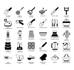 厨房工具薄行和像素完美的图标