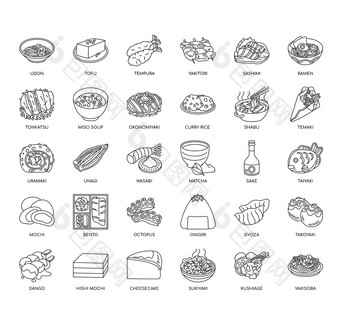 集日本食物<strong>薄</strong>行和像素完美的图标为任何网络和应用程序项目