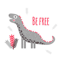 向量插图可爱的恐龙梁龙打印为孩子们与文本免费的红色的和灰色叶子向量插图可爱的恐龙梁龙打印为孩子们