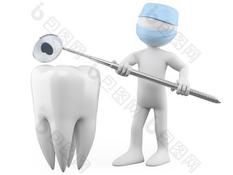 牙医显示腔与口镜子呈现高决议白色背景与扩散阴影