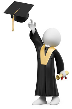 学生穿着帽和礼服毕业一天呈现高决议白色背景与扩散阴影