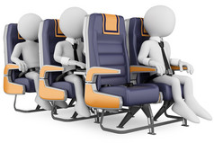 白色业务人飞机与的座位带系一个工作与移动PC图像孤立的白色背景