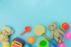 表格前视图装饰孩子玩具为开发背景conceptflat躺配件婴儿玩与项目孩子现代布勒纸办公室deskcopy空间为添加textpastel语气壁纸