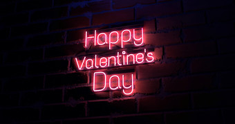 呈现快乐情人节一天文本砖纹理墙光霓虹灯标志情人节主题
