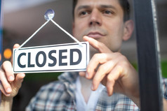 小业务老板与严重的表达式把关闭标志在经济衰退健康流感大流行