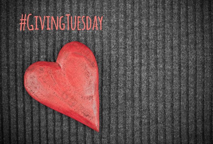 给周二全球一天慈善给后黑色的星期五购物一天慈善机构给帮助捐款和支持概念与文本消息标志和红色的木心