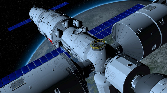 视图天宫中国人空间站轨道的地球地球黑色的空间与星星背景插图天宫中国人空间站轨道的地球地球黑色的空间与星星背景插图