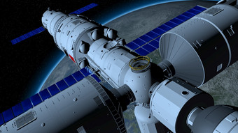 视图天宫中国人空间站轨道的地球地球黑色的空间与星星背景插图天宫中国人空间站轨道的地球地球黑色的空间与星星背景插图